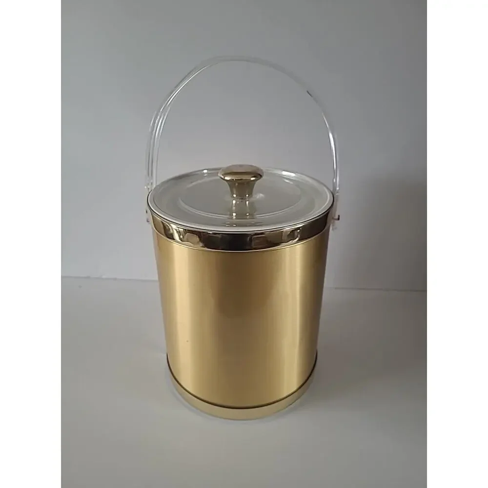 Culver Ice Bucket With Lid & Handle - Gold Tone MCM Retro Barware